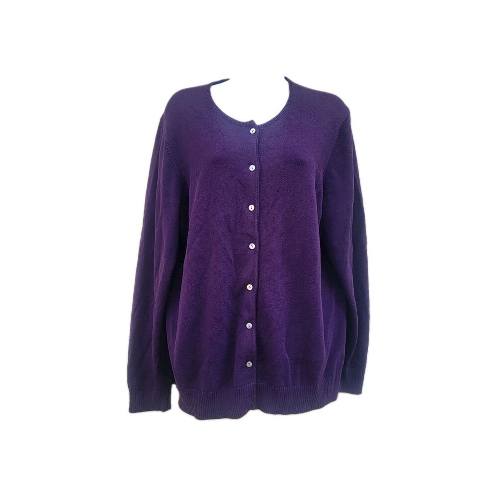 Lands End Cardigan Twin Set Sz 1x (16/18 )Purple Preppy Classic Academia